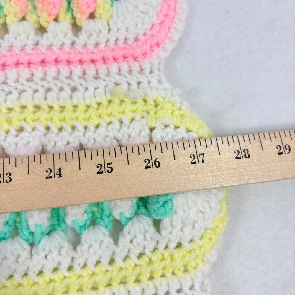 Handmade Crochet Baby Blanket Pastel Pink Yellow Mint‎ Scalloped Granny 27x38